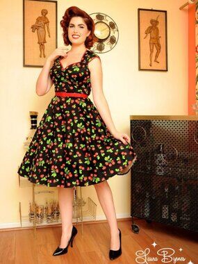 Pinup Couture Heidi Dress in Cherry Print XL Retro NO BELT